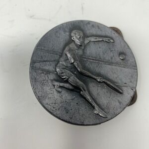 Vintage Metal Tennis Player Belt Buckle Round Sports Design 2.25 Inch